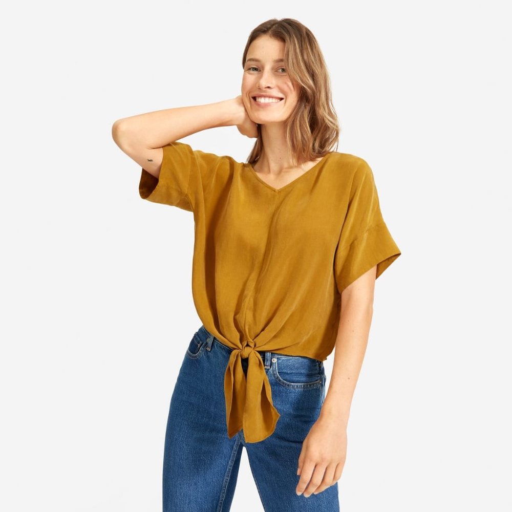 Everlane The Cupro Tie-Front Top in Brass